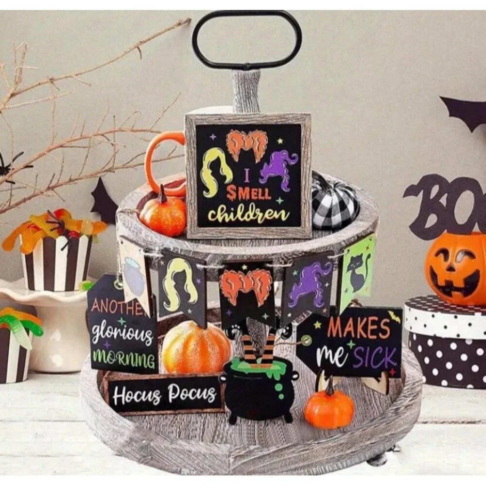 10pc Set Whimsical Halloween Hocus Pocus Tiered Tray Decor Set Witches Cauldron - Picture 7 of 7